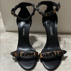 Nine West Black and Leopard Print Sandals